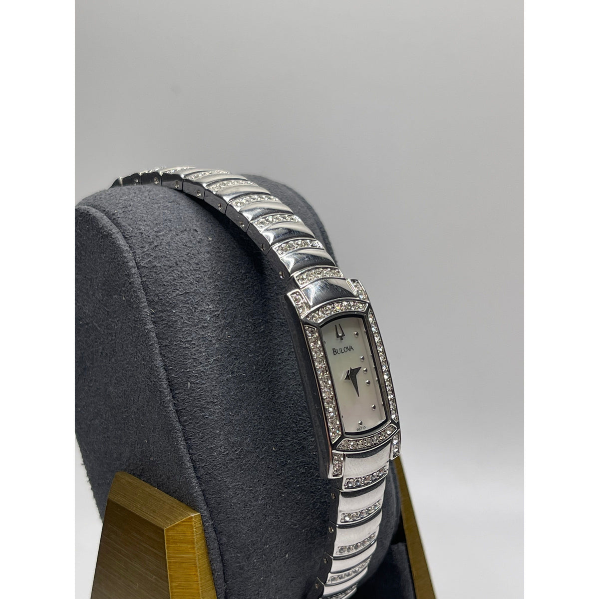 Bulova Ladies Mother of Pearl Dial Silver Tone Crystal Bracelet Watch 96T13