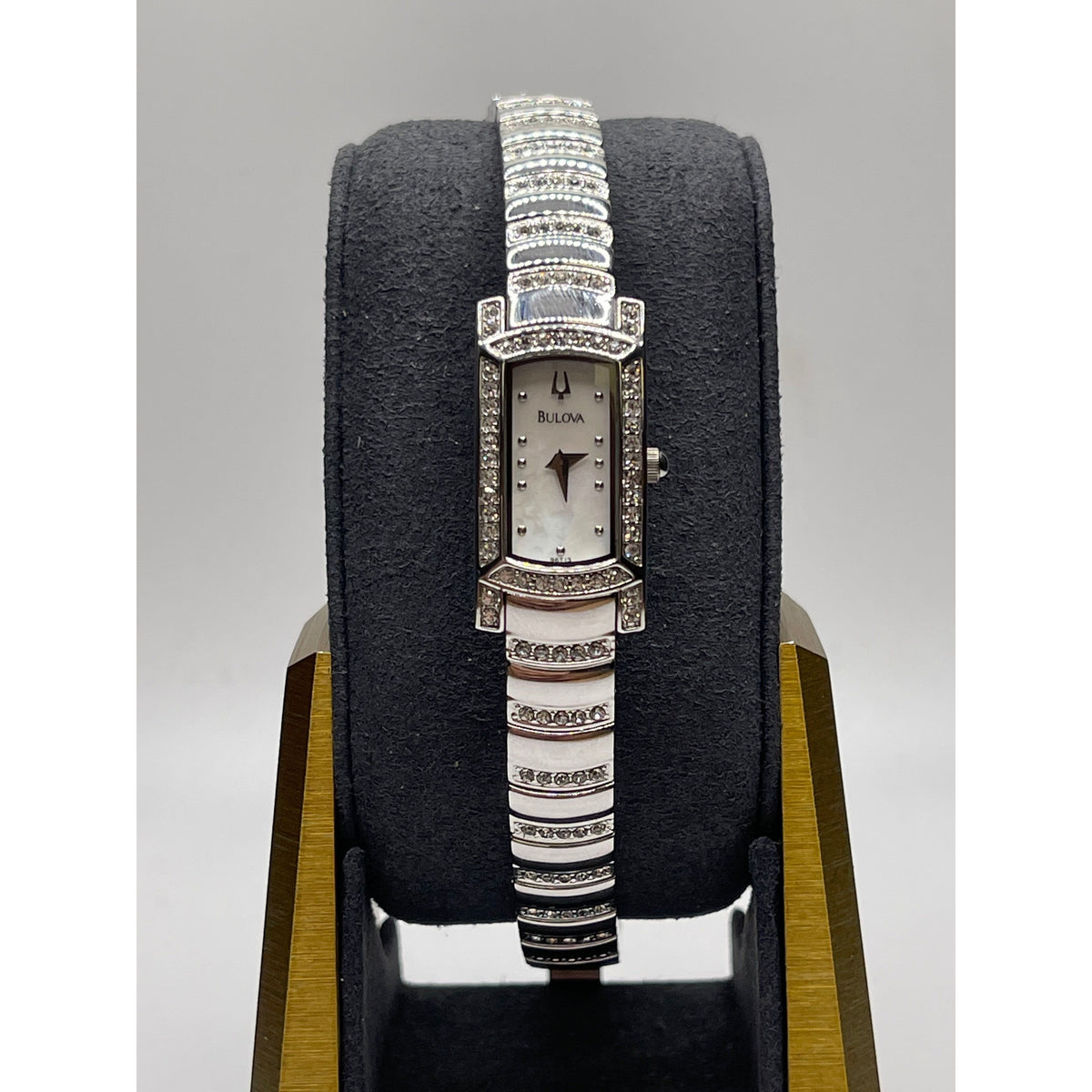 Bulova Ladies Mother of Pearl Dial Silver Tone Crystal Bracelet Watch 96T13