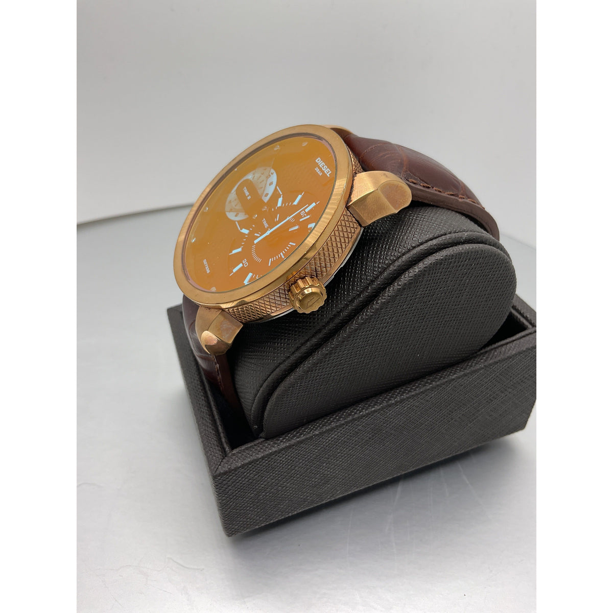 Diesel Men's Mini Daddy Black Dial Brown Leather Strap Watch DZ7336