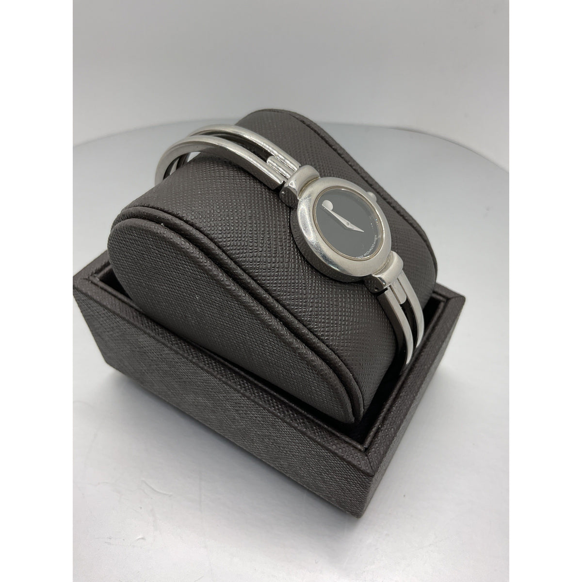 Movado Harmony Ladies Black Dial Stainless Steel Bangle Bracelet Watch 0604428-1