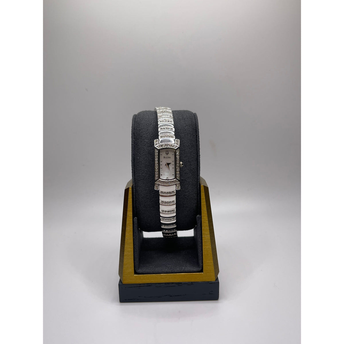 Bulova Ladies Mother of Pearl Dial Silver Tone Crystal Bracelet Watch 96T13