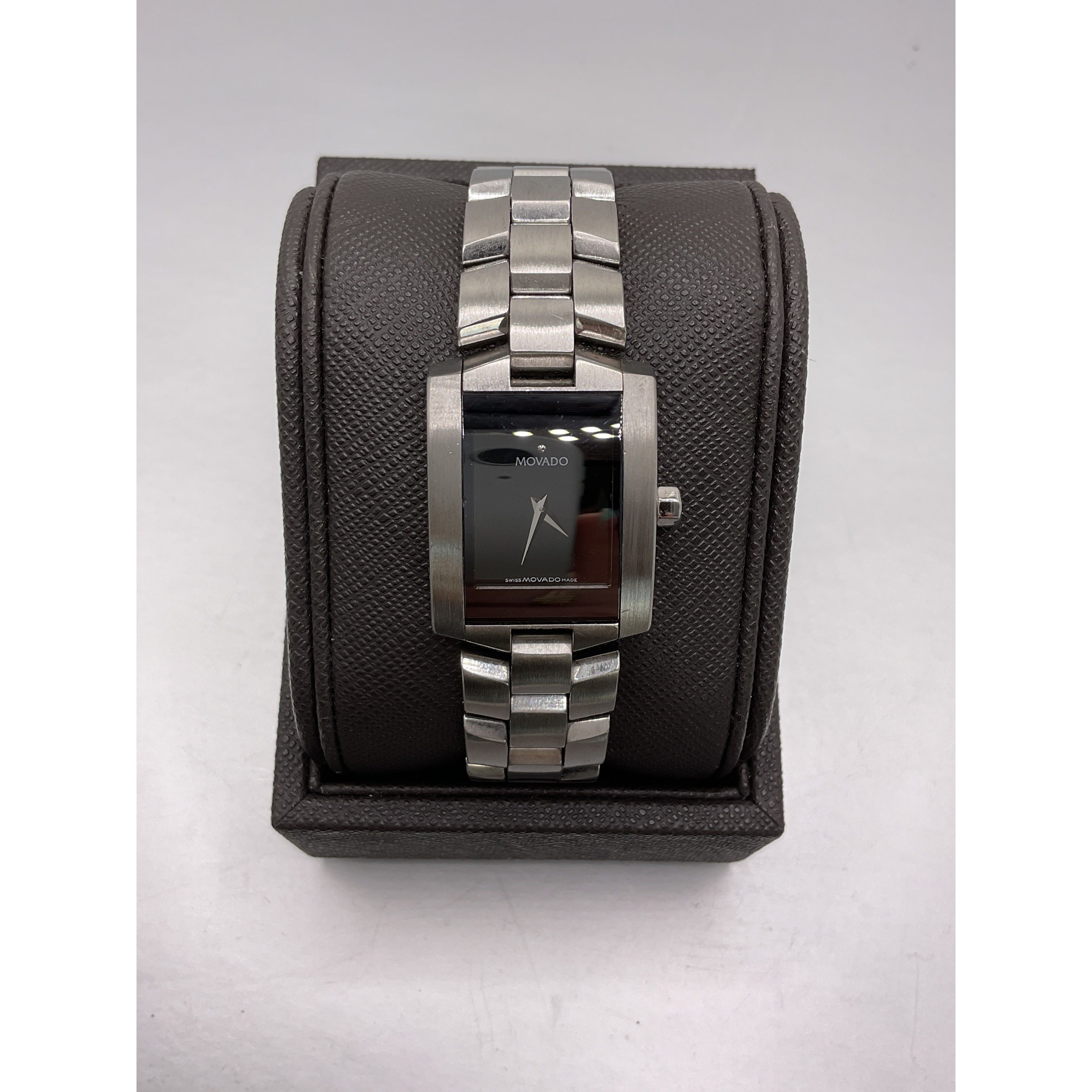 Movado Ladies Eliro Museum Black Dial Stainless Steel Bracelet
