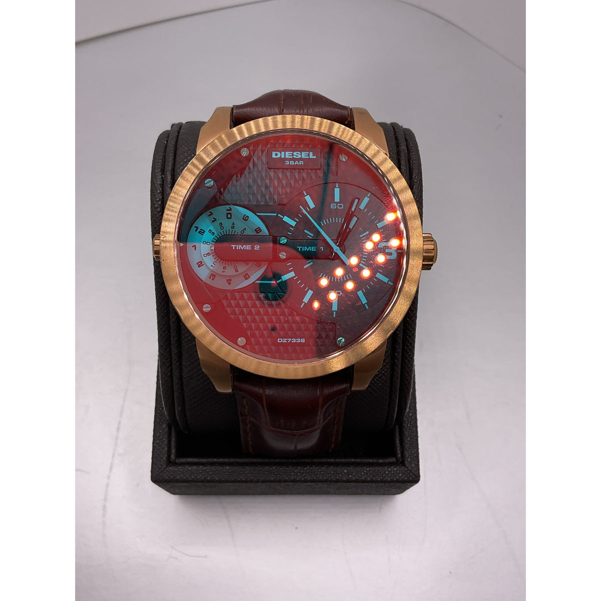 Diesel Men's Mini Daddy Black Dial Brown Leather Strap Watch DZ7336