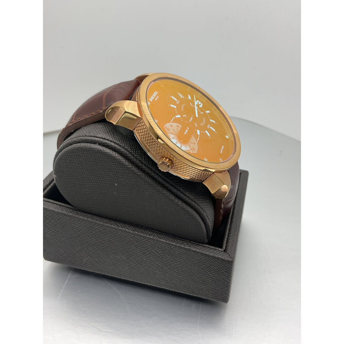 Diesel Men's Mini Daddy Black Dial Brown Leather Strap Watch DZ7336