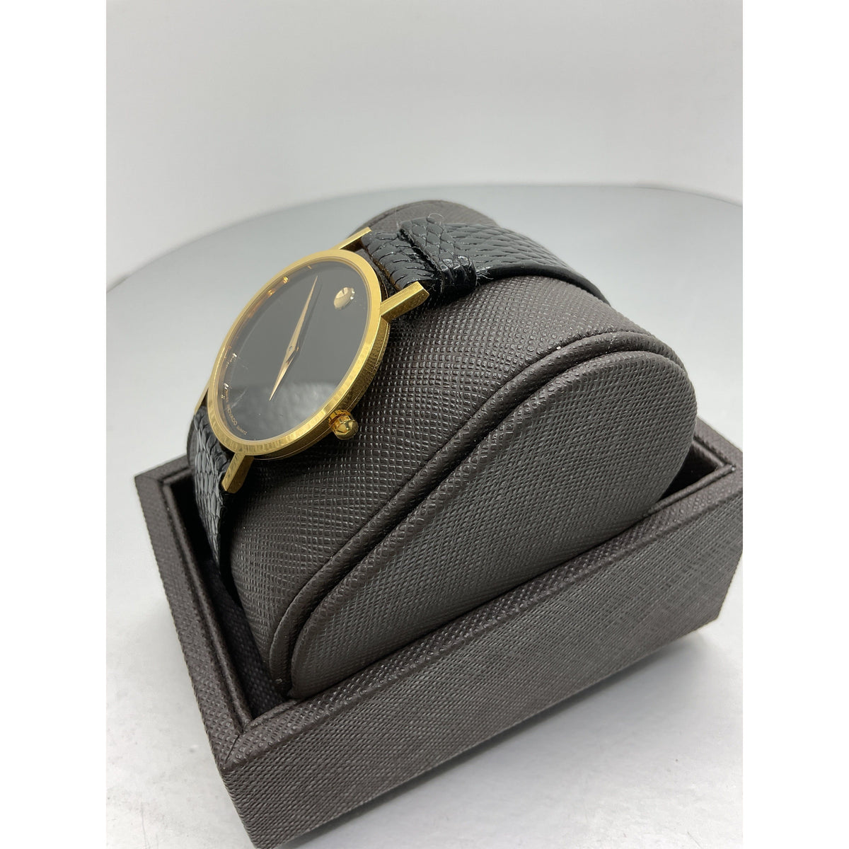 Movado Men's Black Museum Dial Black Lizard Strap Watch 87-45-882