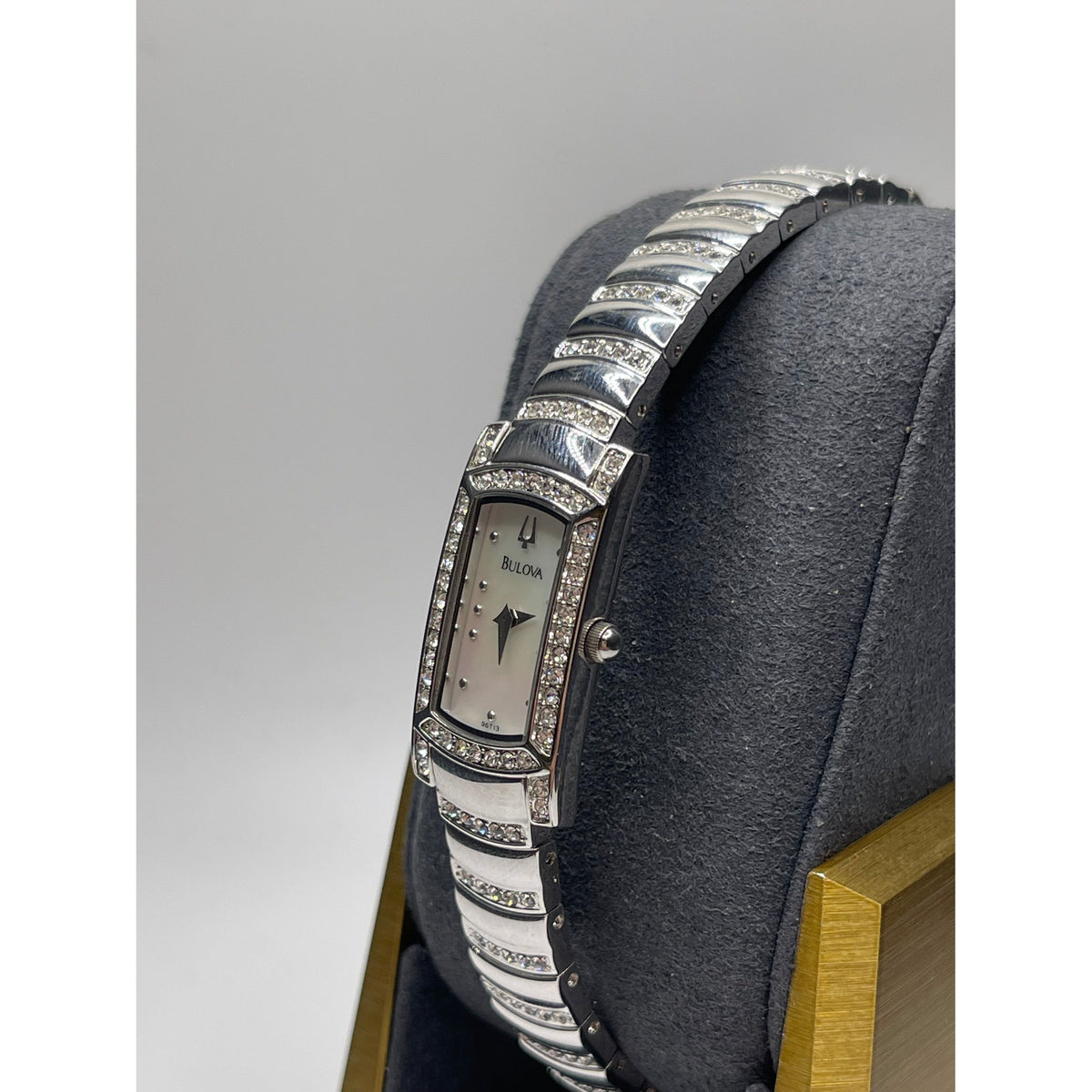 Bulova Ladies Mother of Pearl Dial Silver Tone Crystal Bracelet Watch 96T13