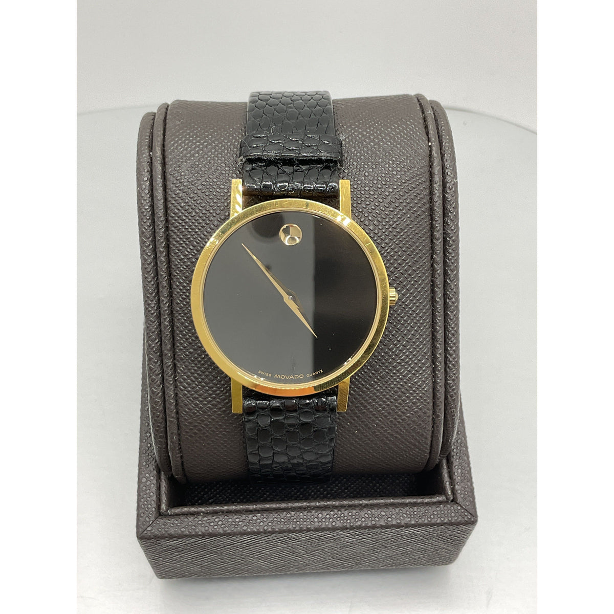 Movado Men's Black Museum Dial Black Lizard Strap Watch 87-45-882