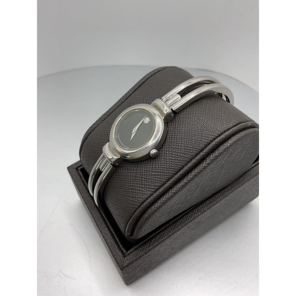 Movado Harmony Ladies Black Dial Stainless Steel Bangle Bracelet Watch 0604428-1