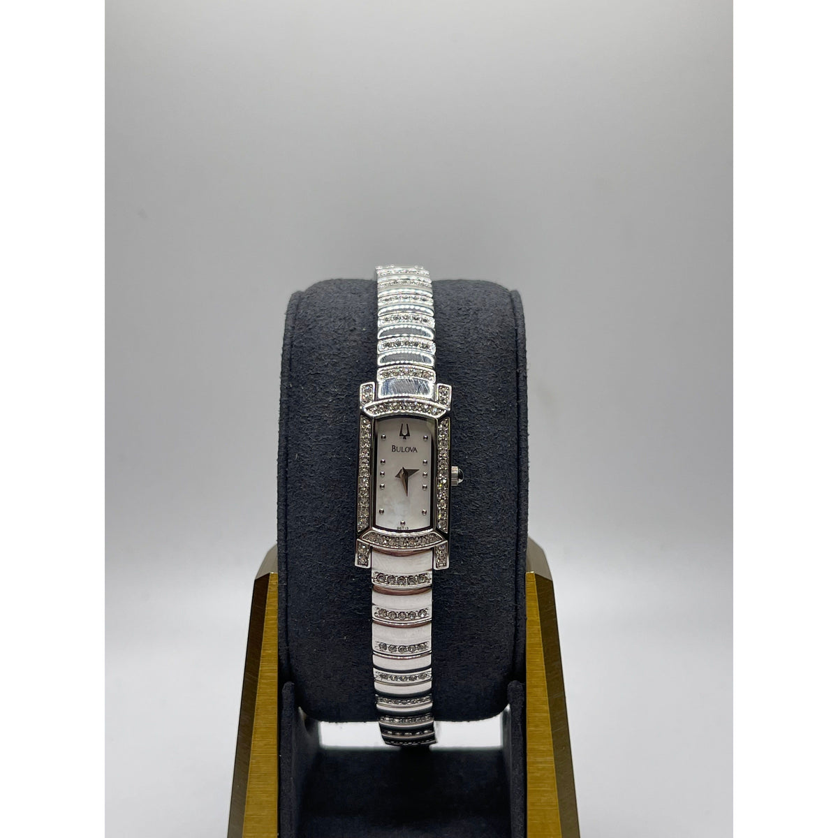 Bulova Ladies Mother of Pearl Dial Silver Tone Crystal Bracelet Watch 96T13