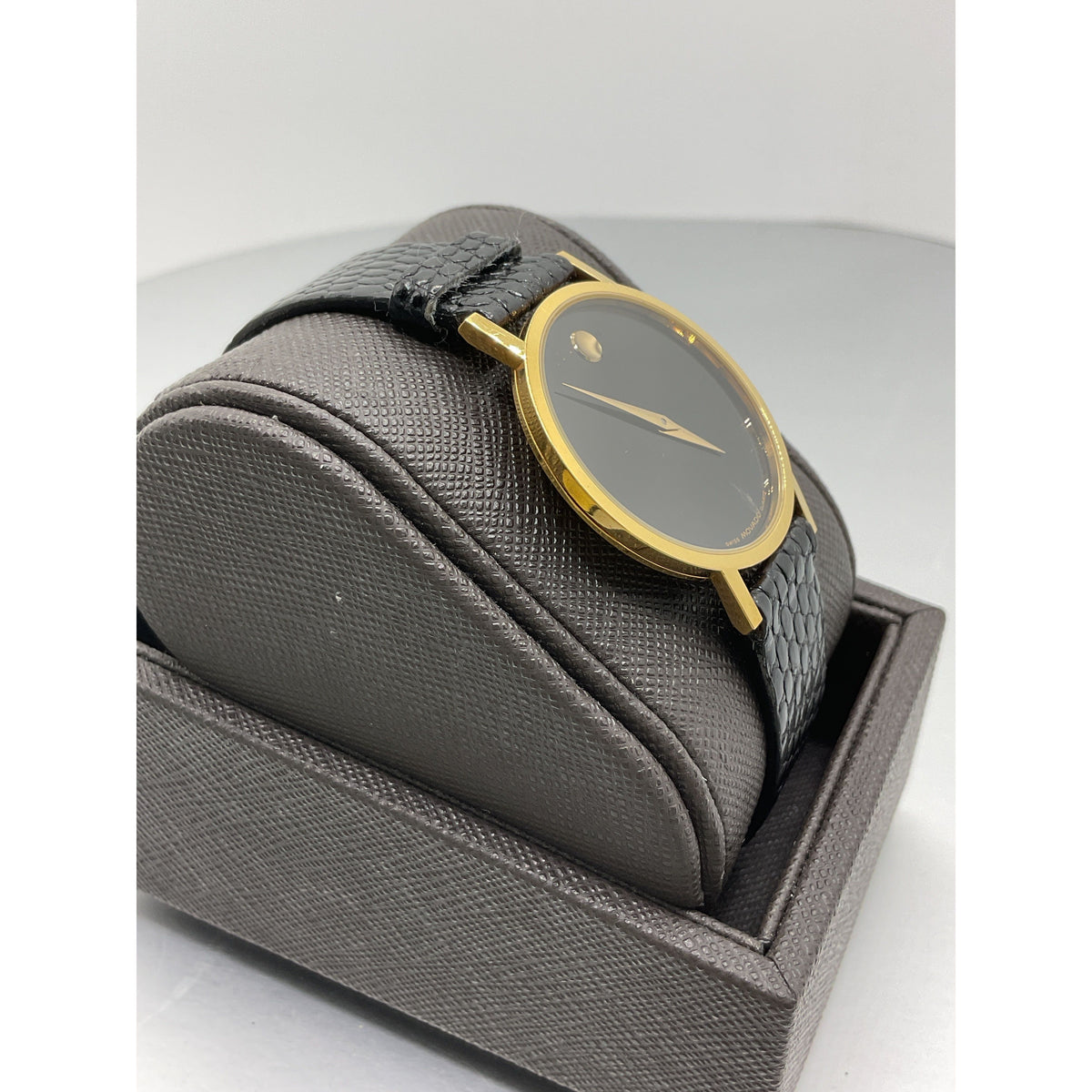 Movado Men's Black Museum Dial Black Lizard Strap Watch 87-45-882