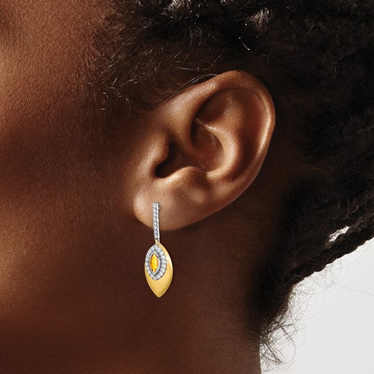 QGEM7132-CI-031-YWA 14k Two-tone Citrine and Diamond Dangle Earrings