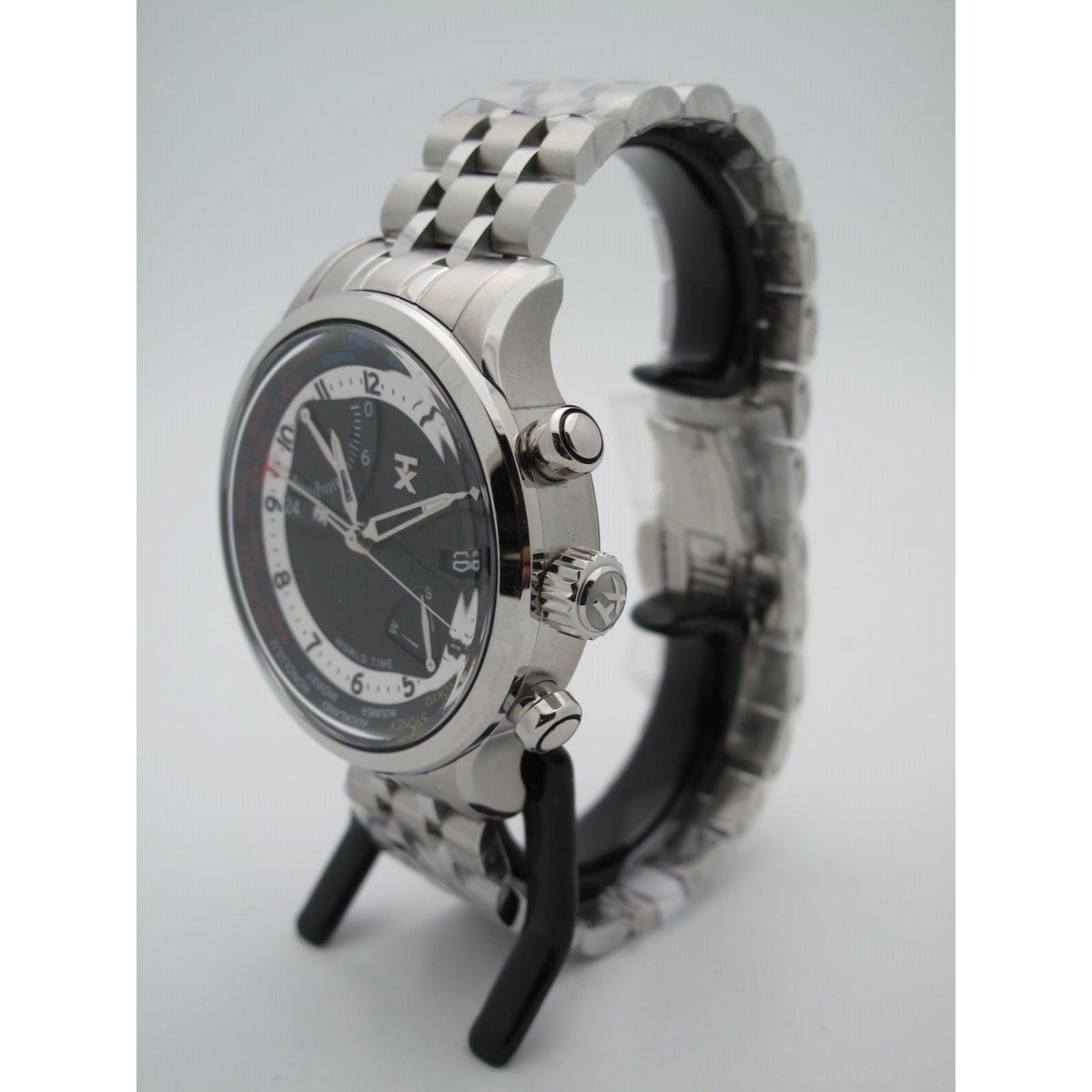 Timex TX Men's World Time Airport Lounge Stainless Steel Black Dial Watch T3C477