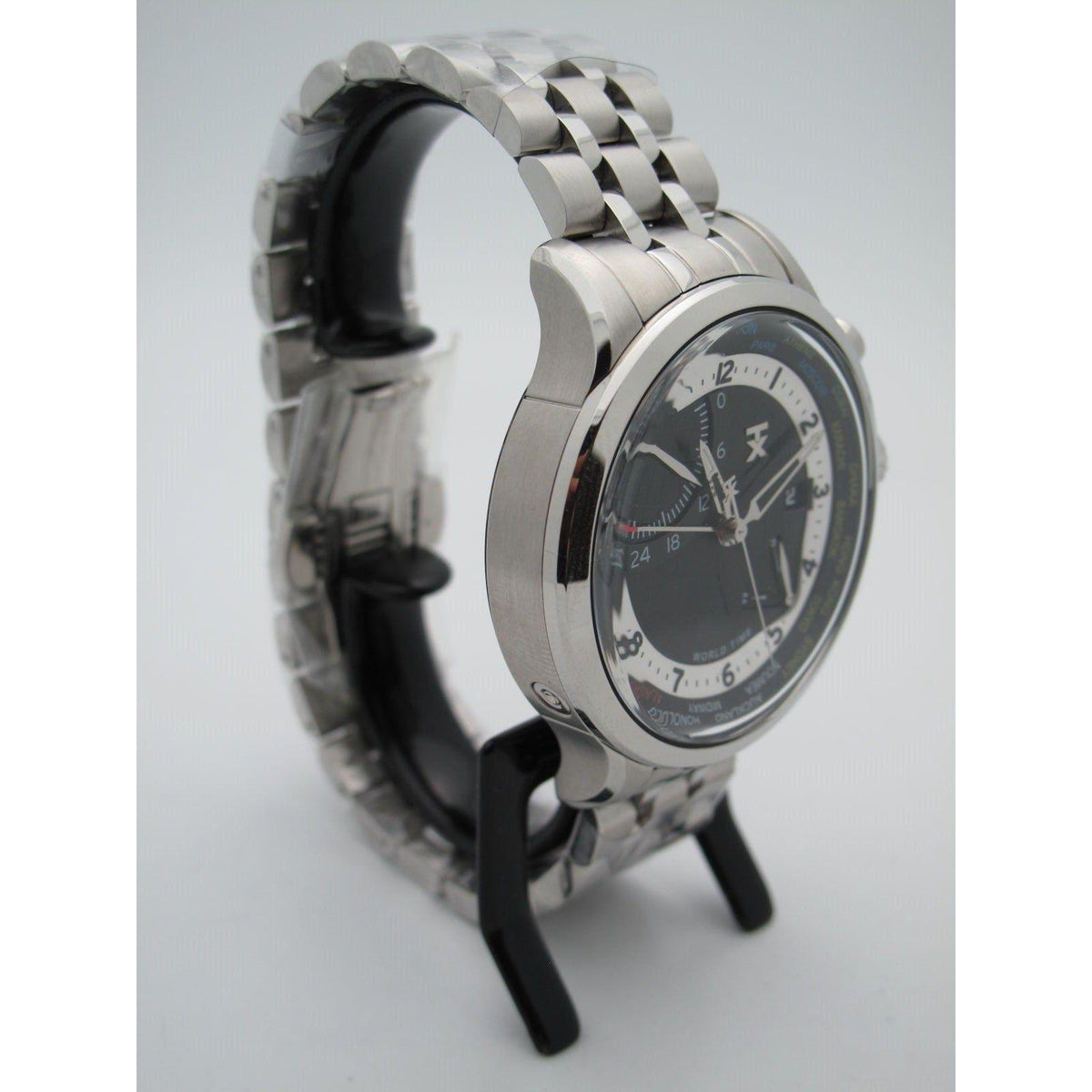 Timex TX Men's World Time Airport Lounge Stainless Steel Black Dial Watch T3C477