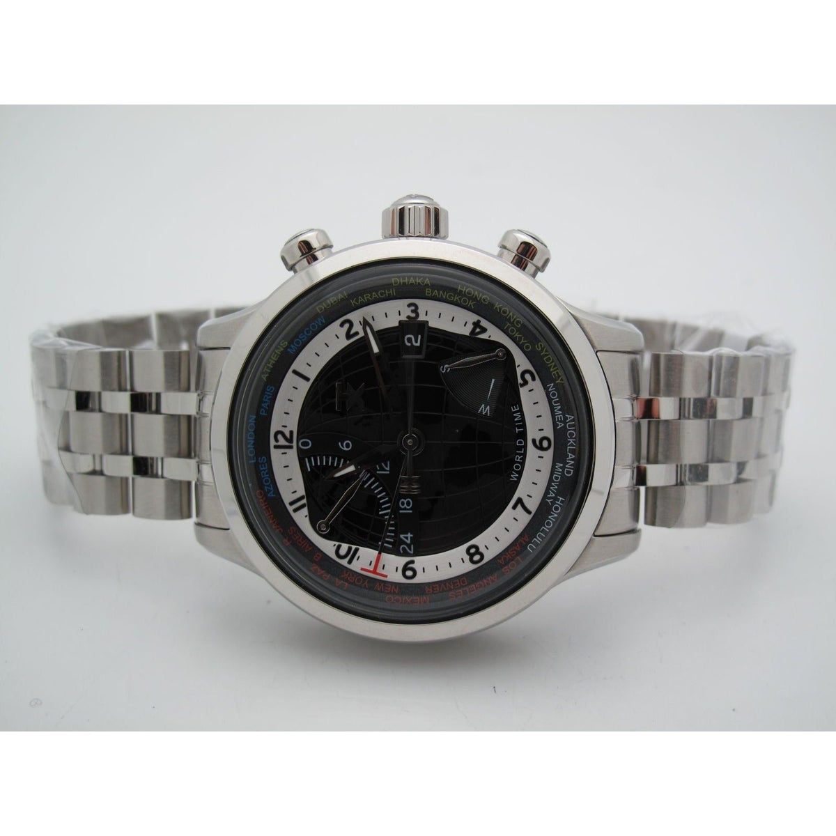 Timex TX Men's World Time Airport Lounge Stainless Steel Black Dial Watch T3C477