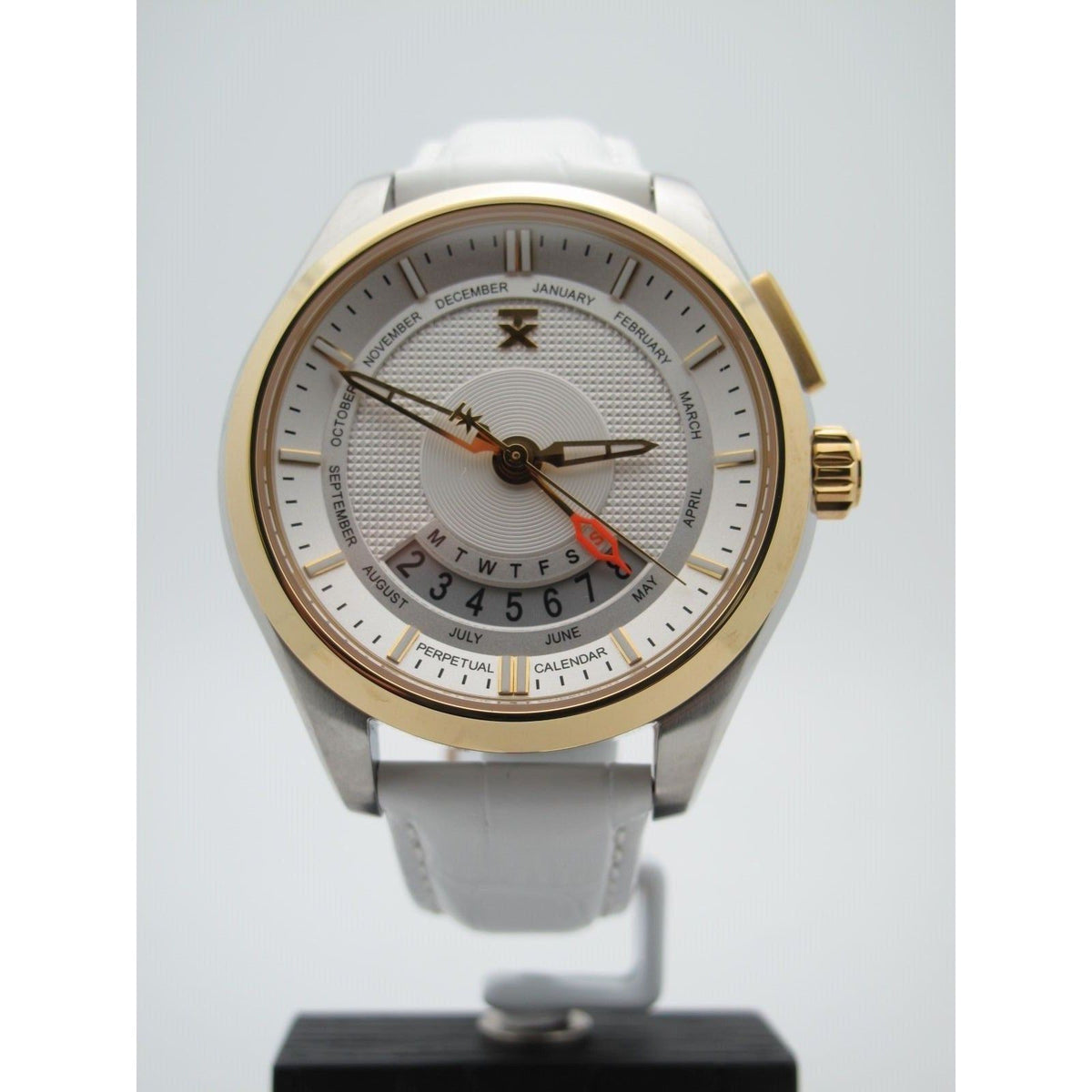 Timex TX Men's Perpetual Calendar White Dial Two Tone Leather Band Watch T3C504