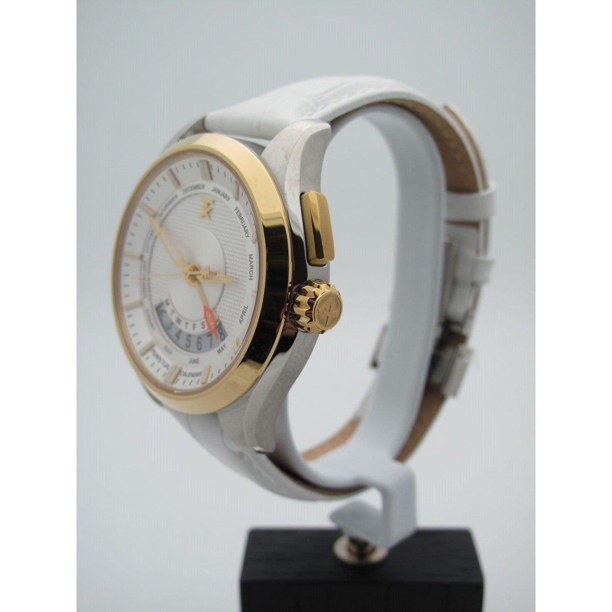 Timex TX Men's Perpetual Calendar White Dial Two Tone Leather Band Watch T3C504