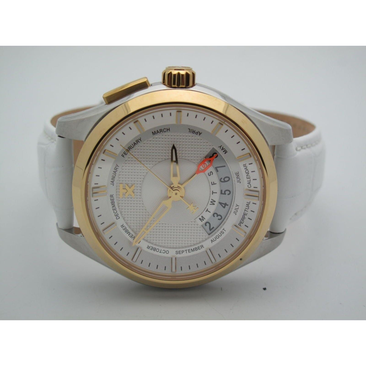 Timex TX Men's Perpetual Calendar White Dial Two Tone Leather Band Watch T3C504