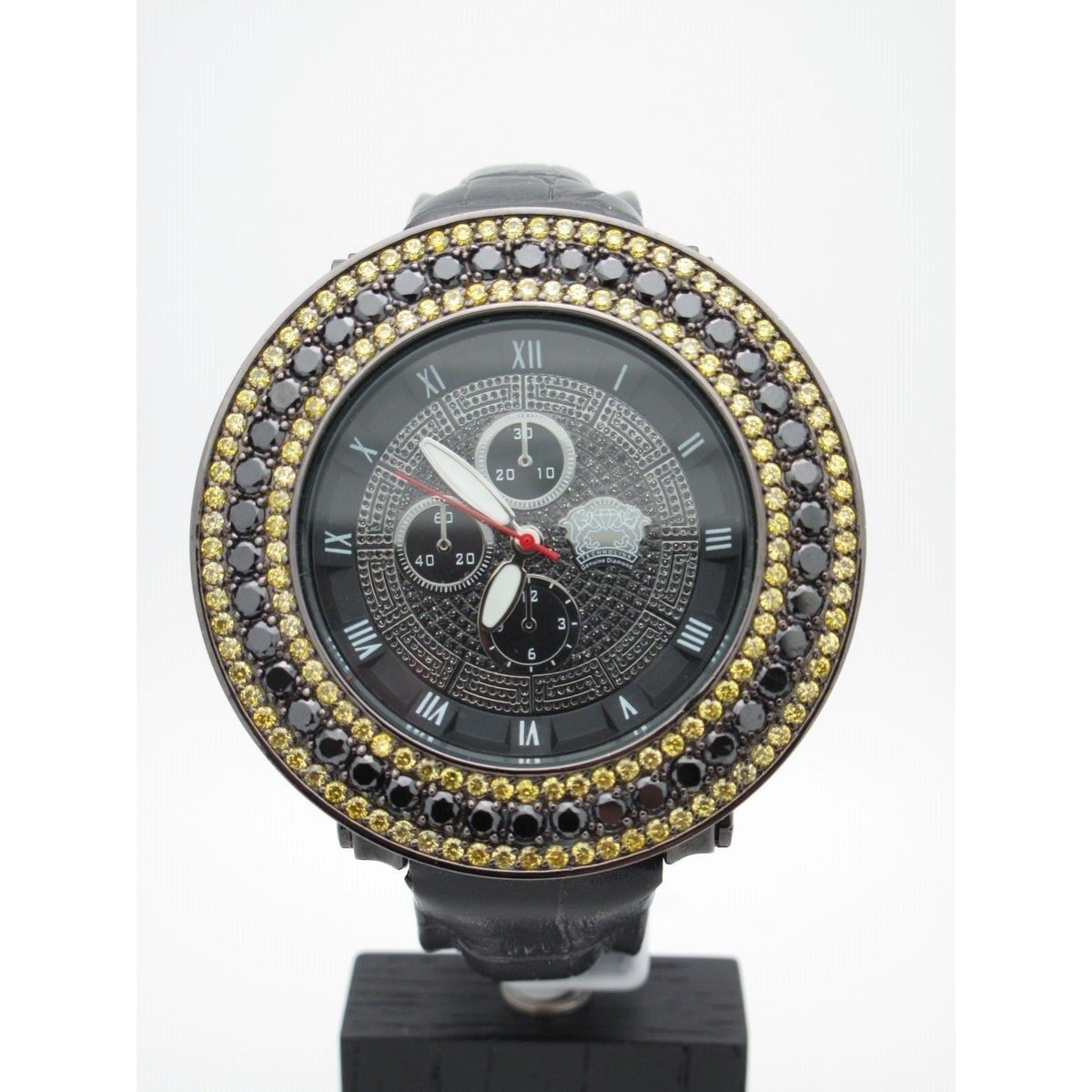 Technolink Genuine Dimaond Men's Chronograph All Black & Leather Band Watch 8204