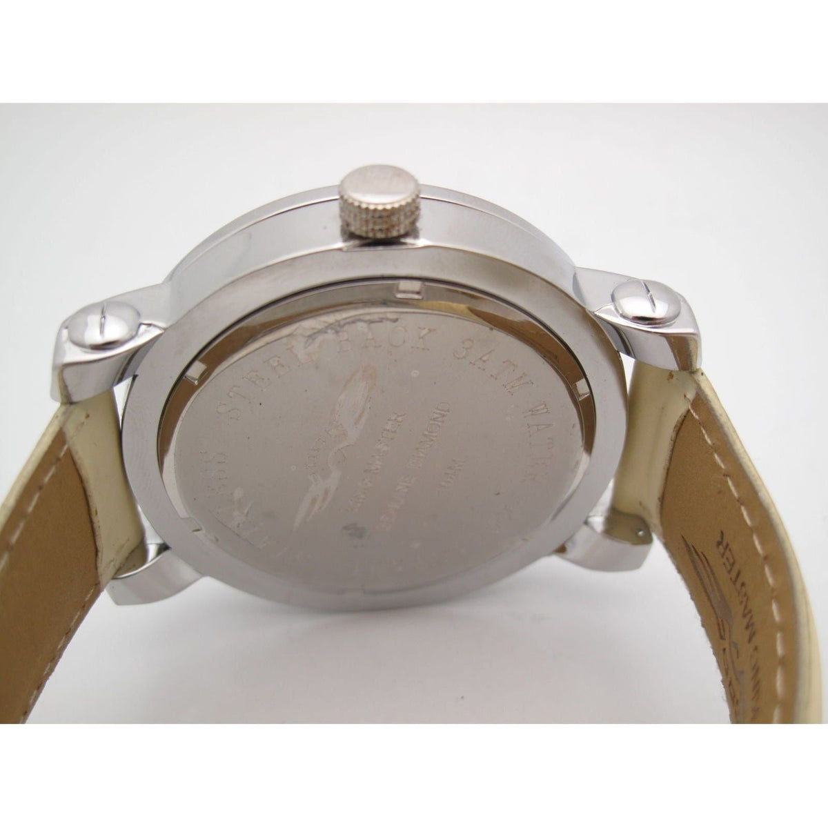 King Master 104M Men's 0.06CT Diamonds Black & Silver Dial & Beige Band Watch