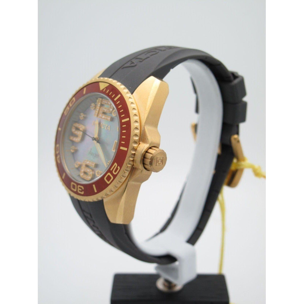 Invicta Angel Ladies Gold Mother Of Pearl w. Diamond Dial Rubber Band Watch 0498