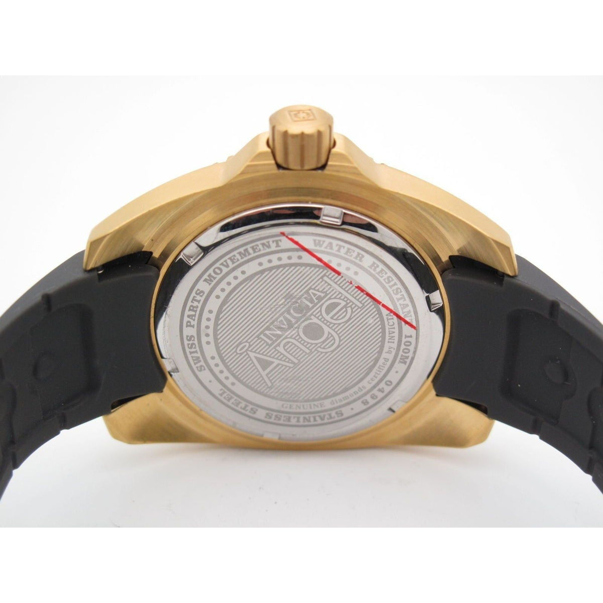 Invicta Angel Ladies Gold Mother Of Pearl w. Diamond Dial Rubber Band Watch 0498