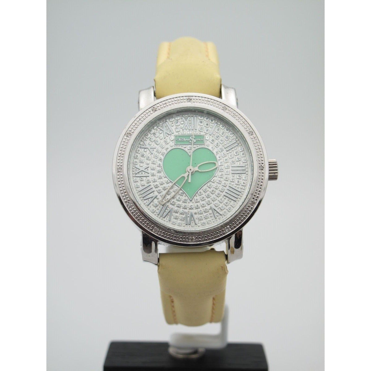 Techno Swiss 0.08CT Diamond Silver Heart Dial Stainless Steel Watch TS2817