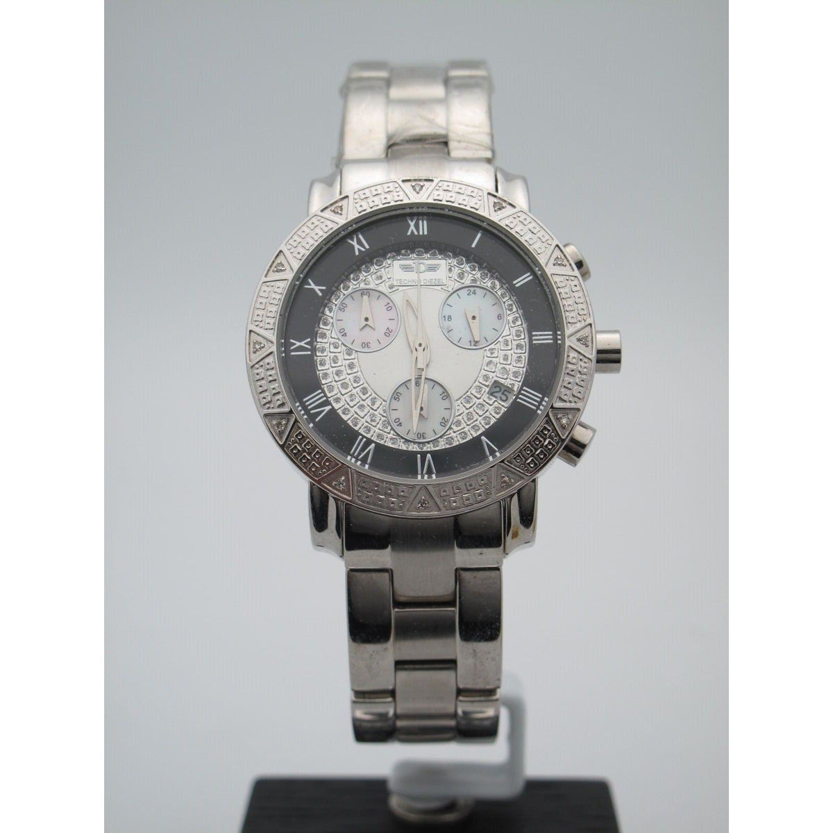 Techno Diezel Ladies Stainless Steel 0.06CT Diamonds Silver Chrono Dial Watch
