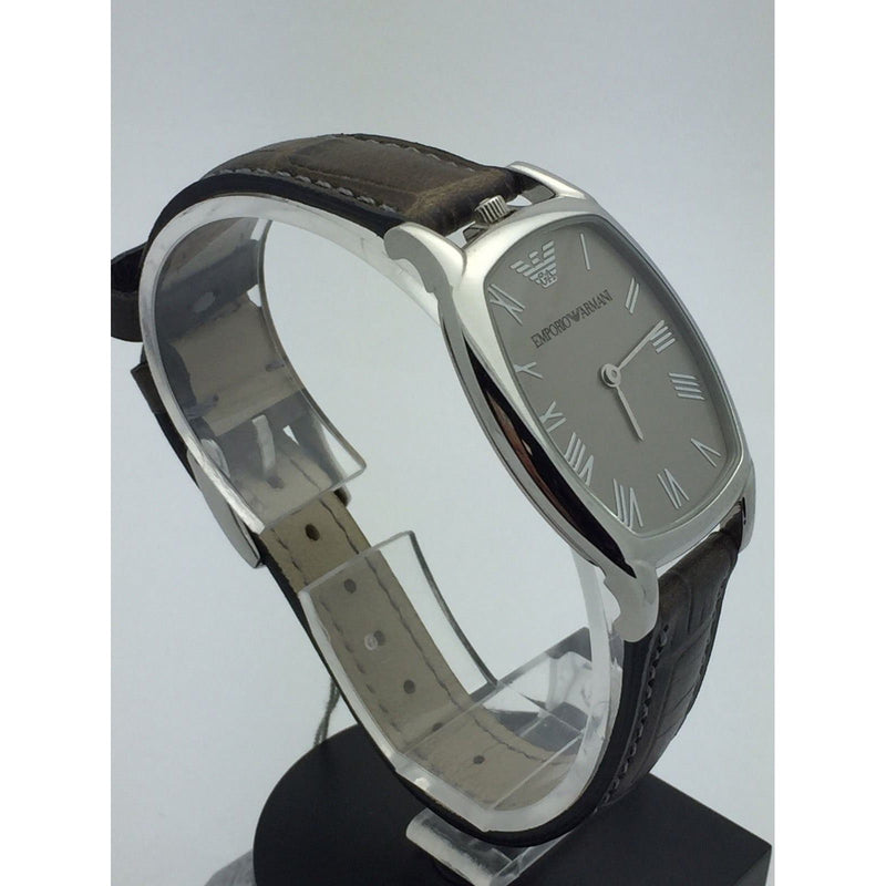 Emporio Armani Ladies Silver Dial Stainless Brown Leather 50M Watch AR2401