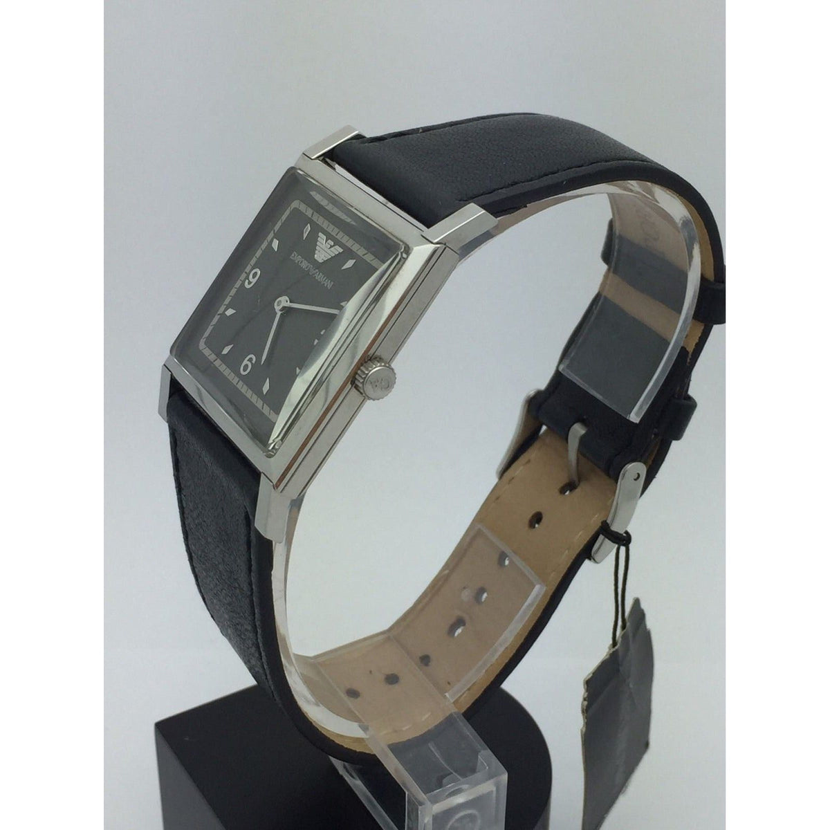 Emporio Armani Unisex Gray Dial Stainless Black Leather 30M Watch AR2408