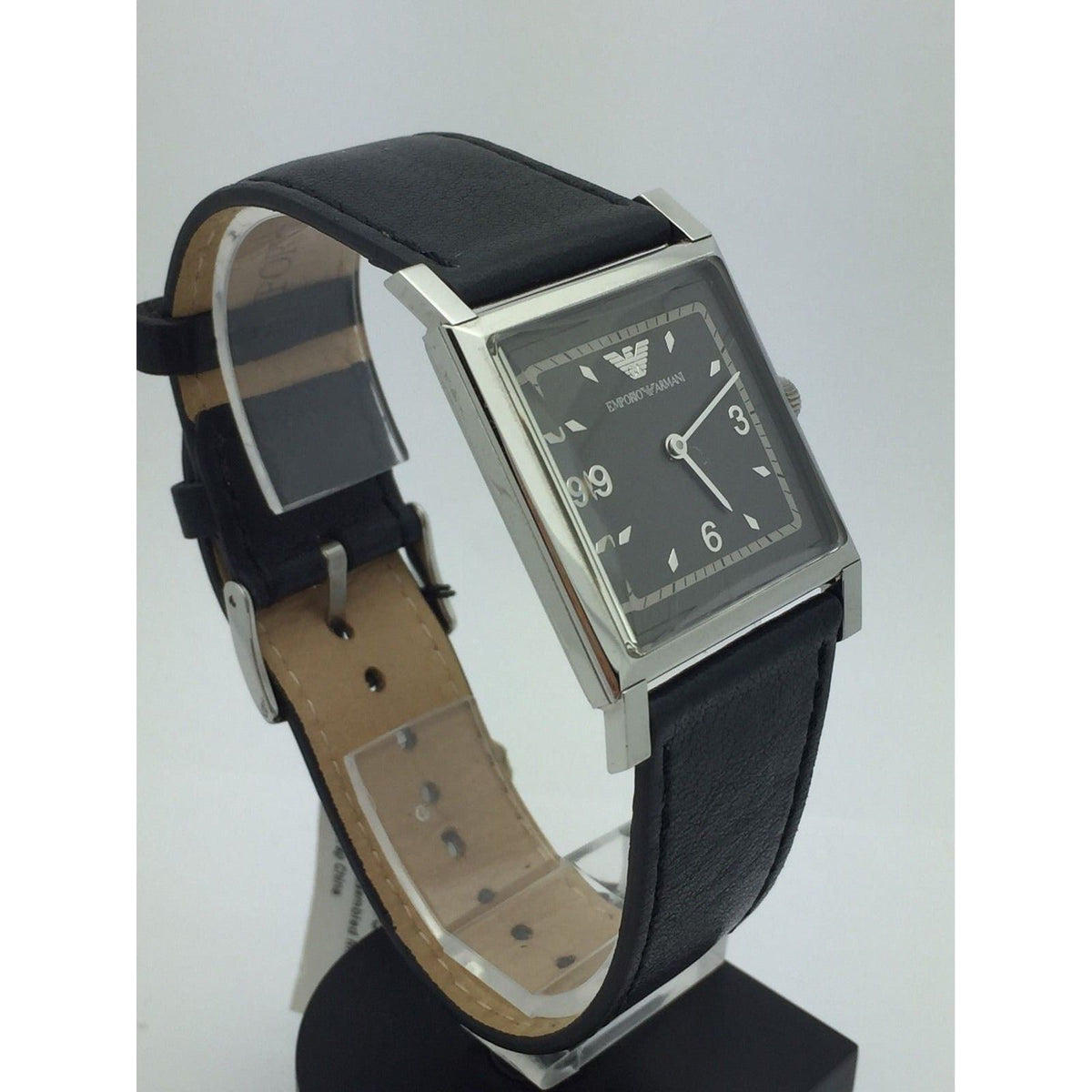 Emporio Armani Unisex Gray Dial Stainless Black Leather 30M Watch AR2408