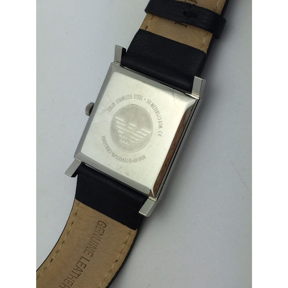 Emporio Armani Unisex Gray Dial Stainless Black Leather 30M Watch AR2408