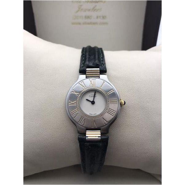 Cartier Must de Vintage Roman Bezel Two Tone Quartz Leather Strap Watch 901142688