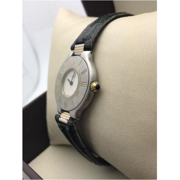 Cartier Must de Vintage Roman Bezel Two Tone Quartz Leather Strap Watch 901142688