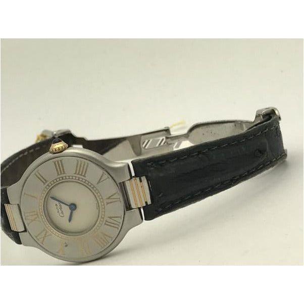 Cartier Must de Vintage Roman Bezel Two Tone Quartz Leather Strap Watch 901142688