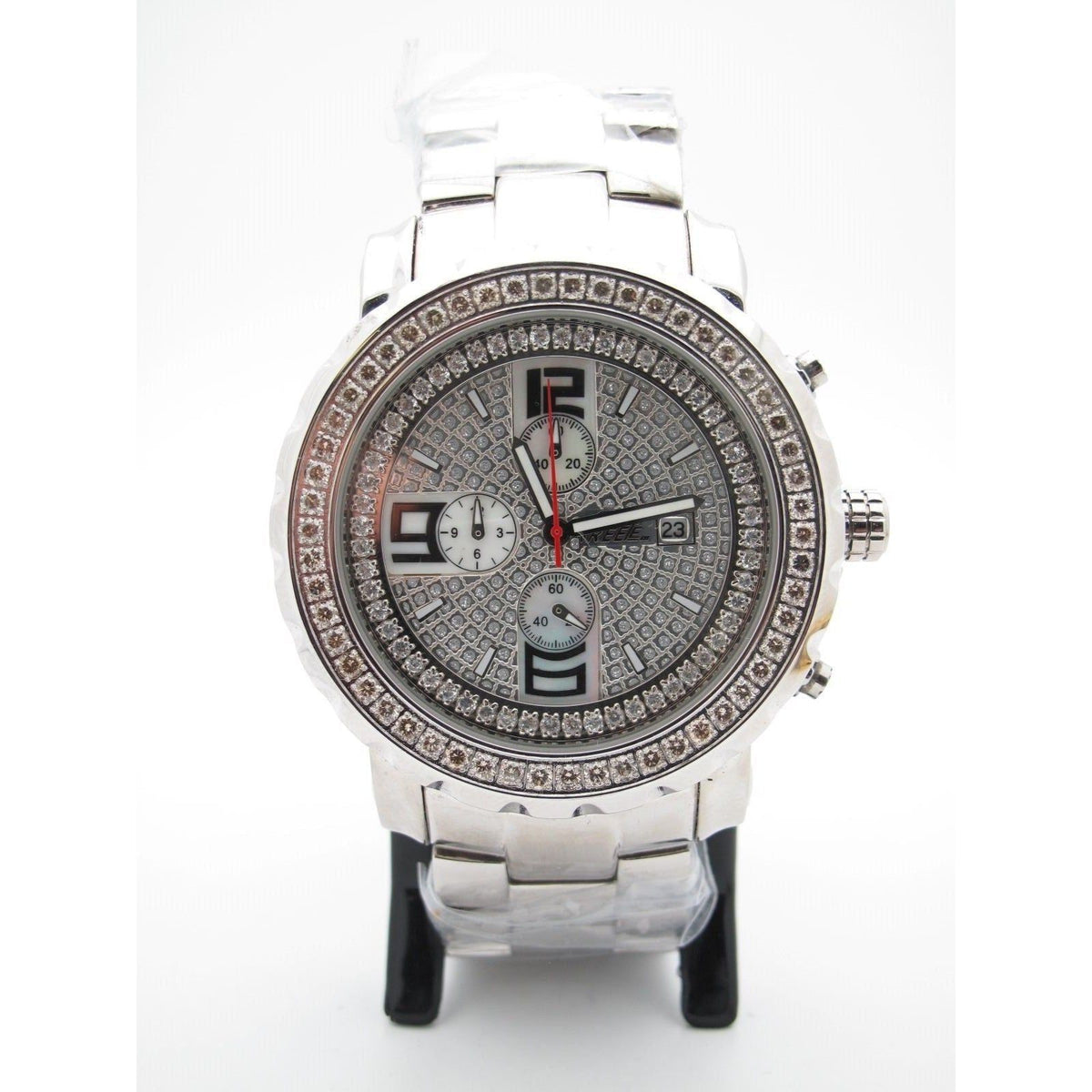 Freeze Men's All Stainless Steel 2.00CT Diamonds Crystal Chrono Dial Watch F6088