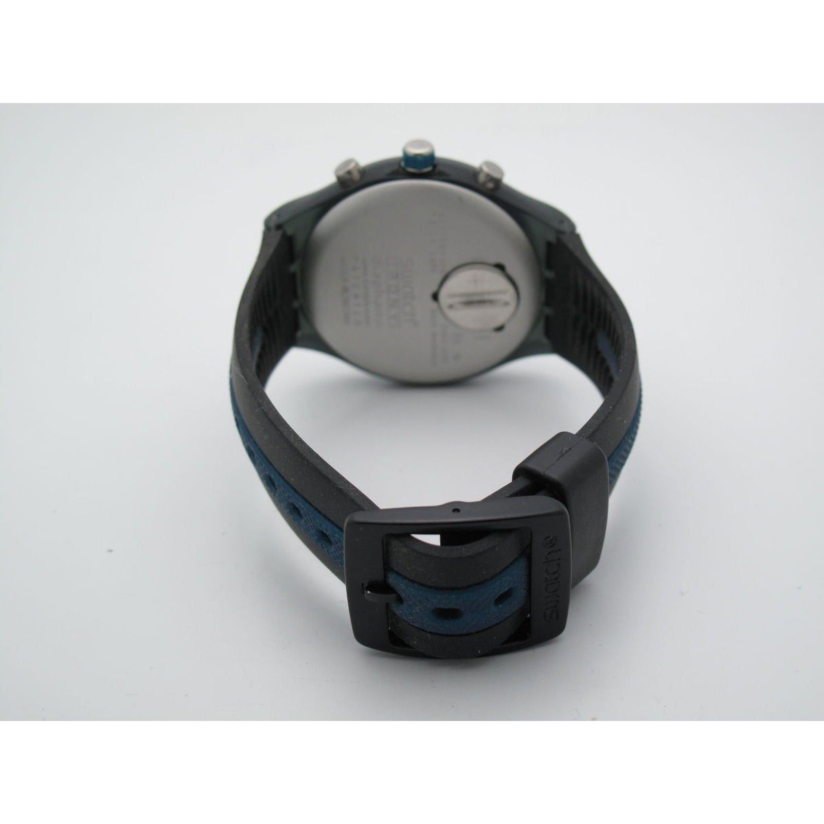 Swatch Irony Diaphane Unisex Blue & Black Chronograph Dial Silicone Band Watch