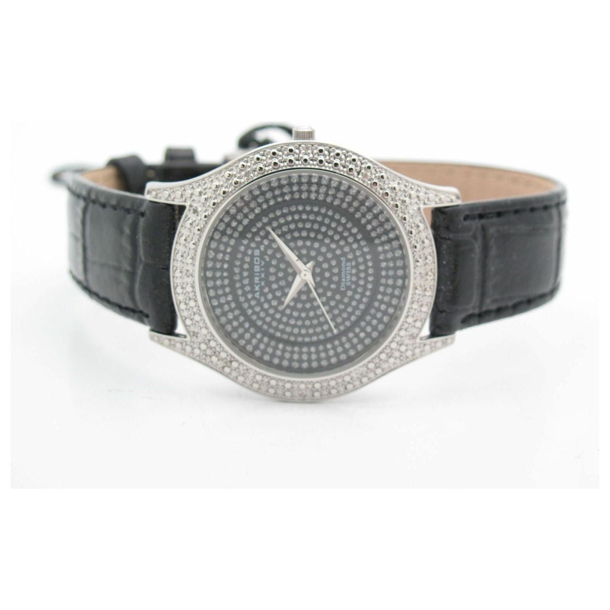 Akribos XXIV Ladies Diamond Swiss Stainless Steel Black Dial Band Watch AK464BK