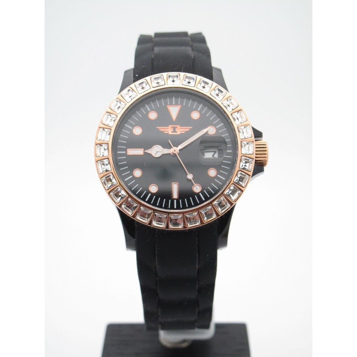 Invicta Ladies Rose Gold Crystal Bezel Black Dial Band Watch IBI10067-009