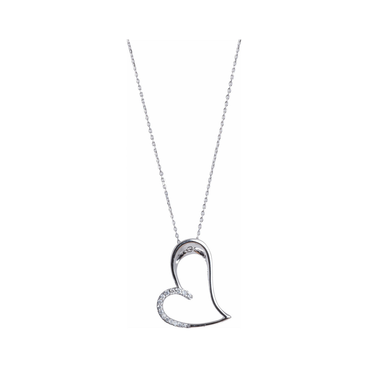 14K White Gold Ladies Diamond Heart Necklace E71-P400617