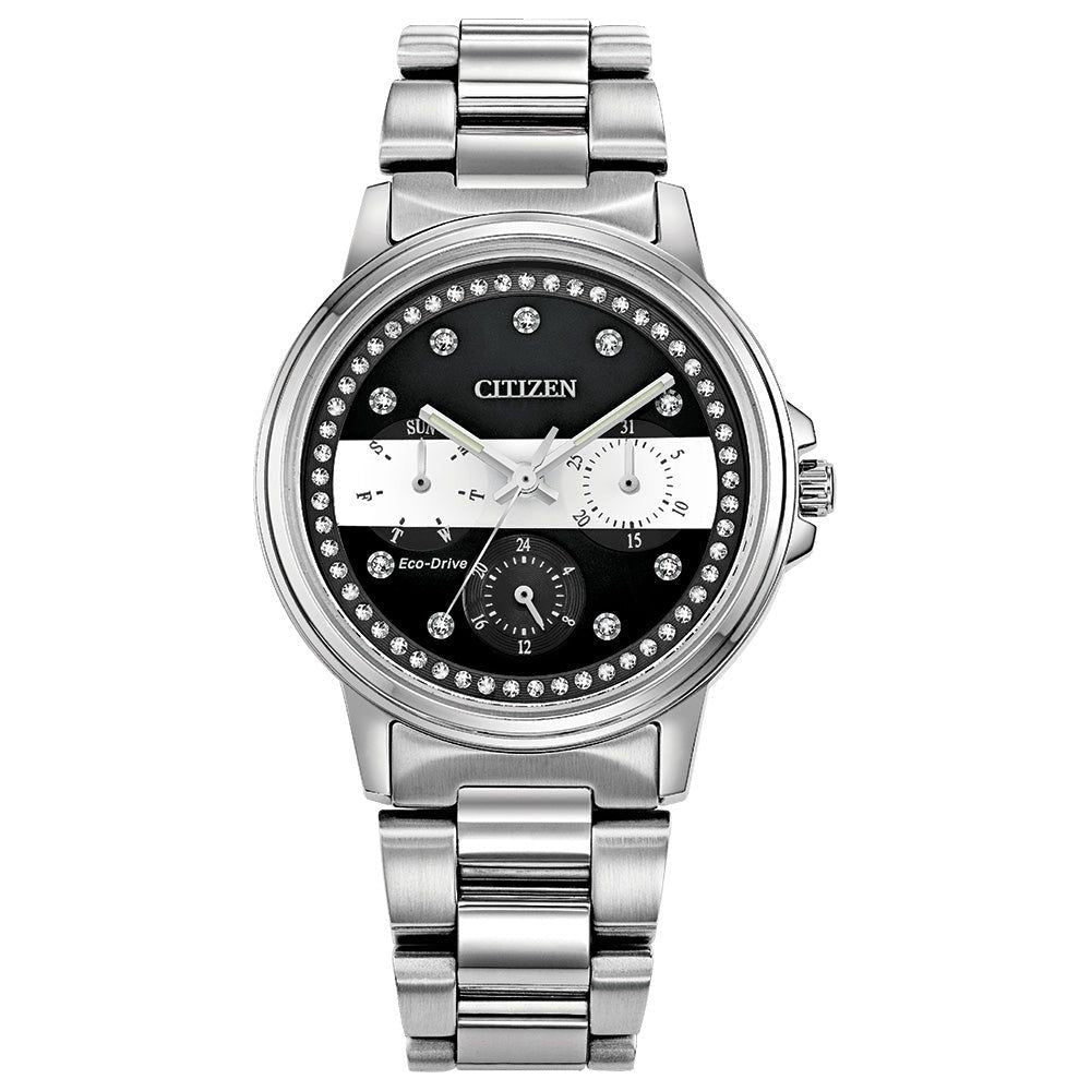 Citizen Silver Tone Black Dial Crystal Bezel Women’s Watch Working New Battery Silhouette Crystal - Ladies Eco-Drive EW2340-58A Silver  main image 4
