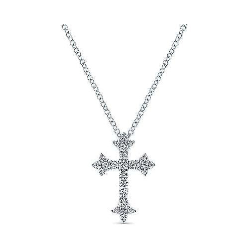 14K White Gold Diamond Cross Pendant Necklace NK5273W45JJ