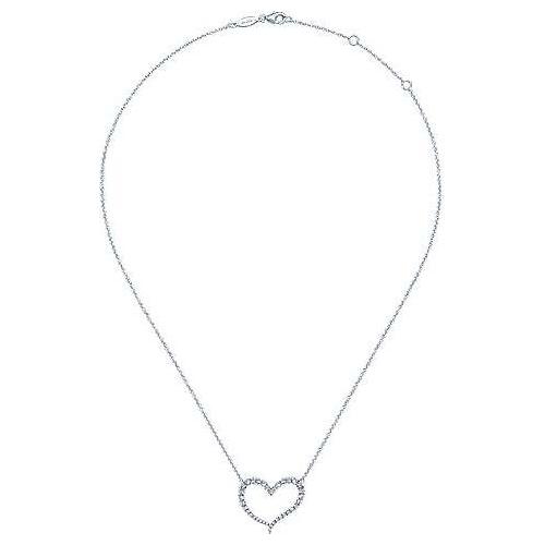 14K White Gold Open Diamond Heart Pendant Necklace NK5266W45JJ