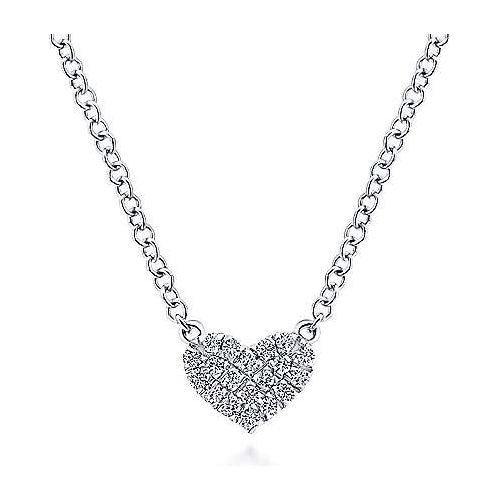 14K White Gold Pav Diamond Pendant Heart Necklace NK5450W45JJ