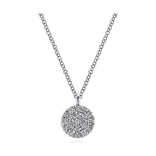 14K White Gold Round Pav Diamond Disc Pendant Necklace NK5332W45JJ