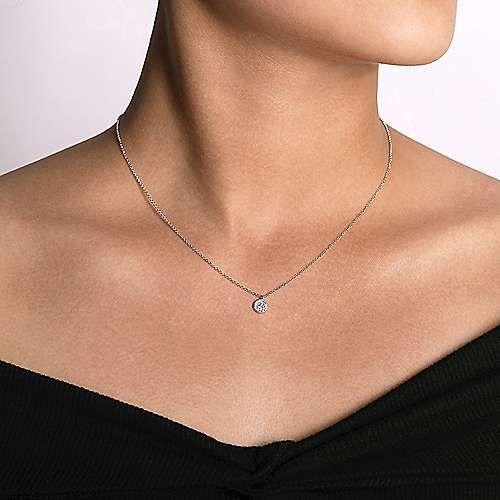 14K White Gold Round Pav Diamond Disc Pendant Necklace NK5332W45JJ