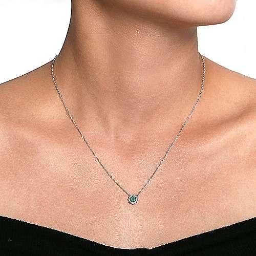 18" 14K White Gold Round Emerald and Diamond Halo Pendant Necklace NK3950W45EA