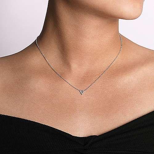 Open 14K White Gold Diamond Pav Triangle Pendant Necklace NK5430W45JJ
