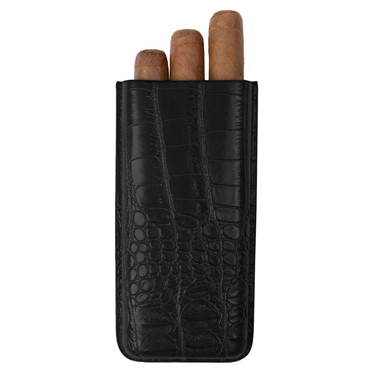 Black Alligator Pattern Leather Cigar Carry Case for 3 Cigars