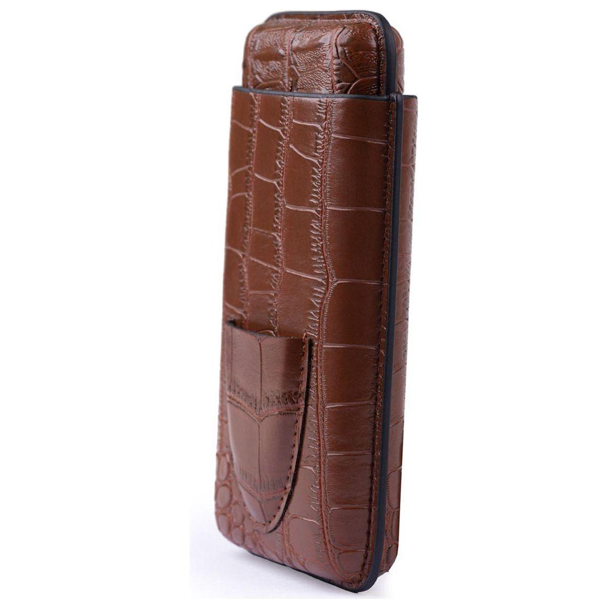 Brown Alligator Pattern Leather Cigar Carry Case for 3 Cigars