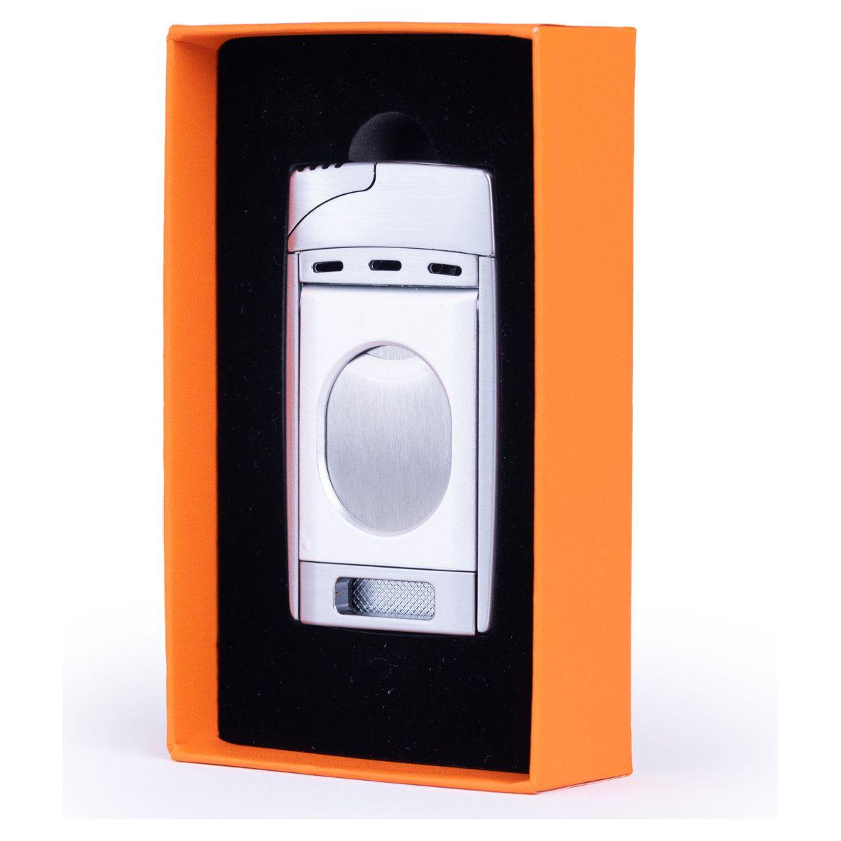 Silver Color Dual Jet Torch Lighter with Cutter Combo